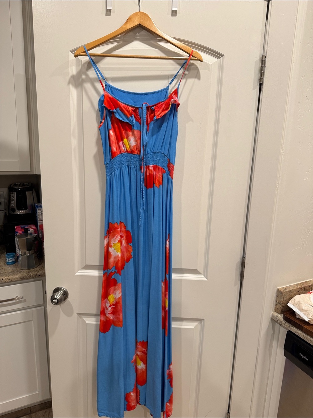Blue Floral Spaghetti-Strap One-Piece Dress